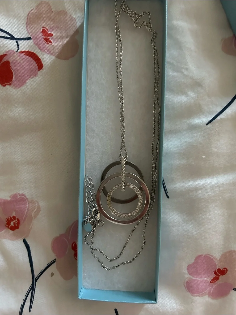 Swarovski Silver-tone Triple Crystal Ring Pendant Necklace